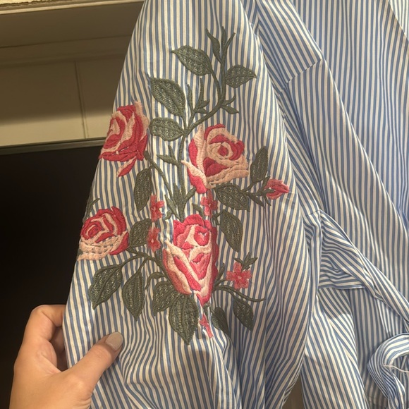 International Concepts Embroidered Striped Blouse - Picture 7 of 8